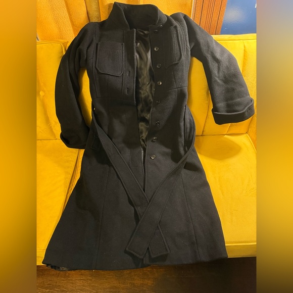 Vintage wool, satin lined Luba Black Trench Coat for Women - Picture 2 of 6